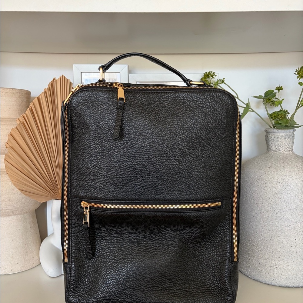 Quince Black Leather Backpack/ laptop Bag